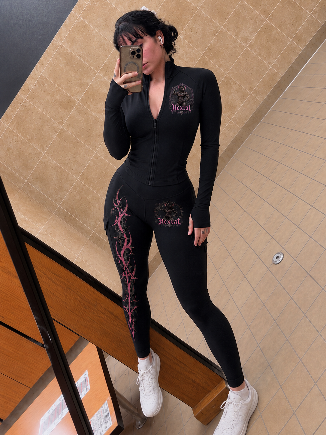 HexRat Gym Queen zip jacket and thorn leggings front