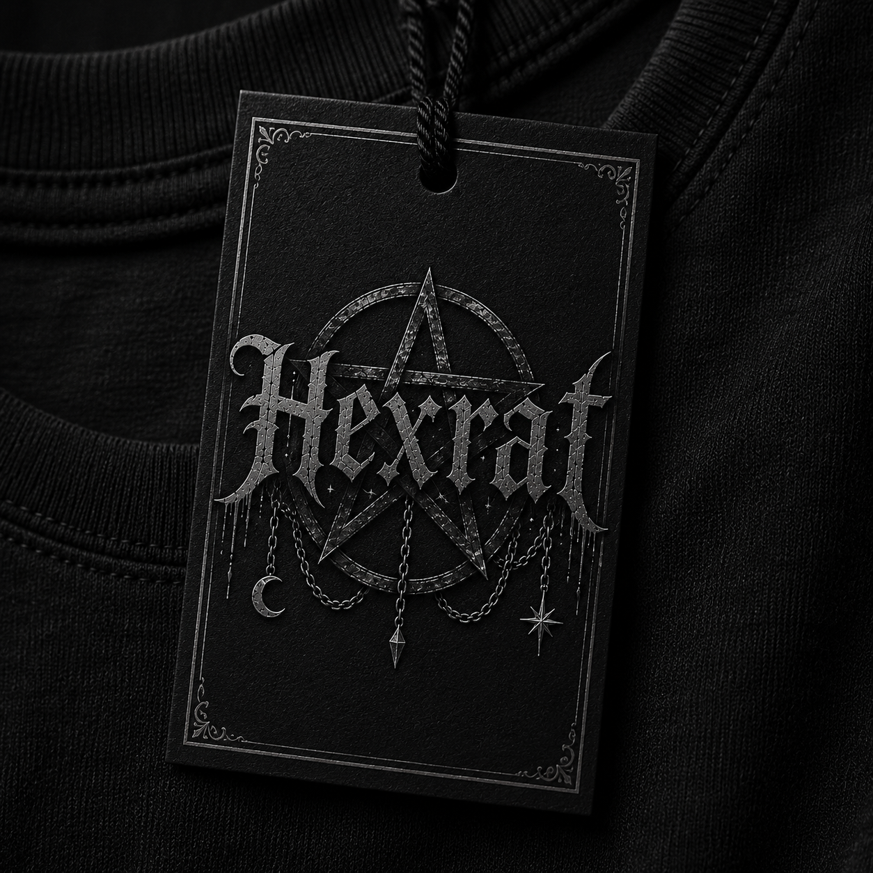 HexRat logo printed on a black clothing tag